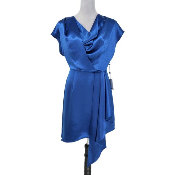 Laundry by Shelli Segal Dress Womens 4 Blue Satin Cowl Neck Back Zip Lined New - Picture 1 of 16